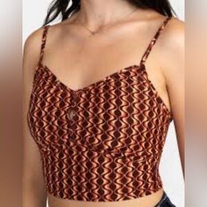 RVCA Moxy Crop Tank Linen Blend V-Neck Spaghetti Straps NWT ESP Retro Drip XS